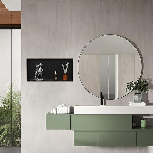 Homevacious 24" X 12" X 4" Stainless Steel Shower Niche No Tile Needed Matte Black Bathroom Shelf Rimless Recessed Wall Niche for Bathroom Storage