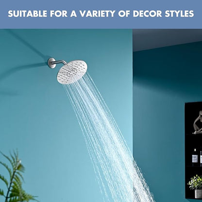 Rainfall Shower Head, MEDIOMI Rain Shower Head Set - Ultra-Thin Design High Flow Stainless Steel Large Round Rain Shower Heads with Shower Arm and Flange (8-Inch, Brushed Nickel)