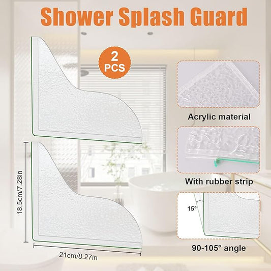 2 Pack Shower Corner Water Guard, Shower Splash Guard Acrylic Self-Adhesive for Bathtub Tub Edges, 8.26×7.28 In Waterproof Curtain Barrier, Bathroom Accessories Water Blocker for Corner Control