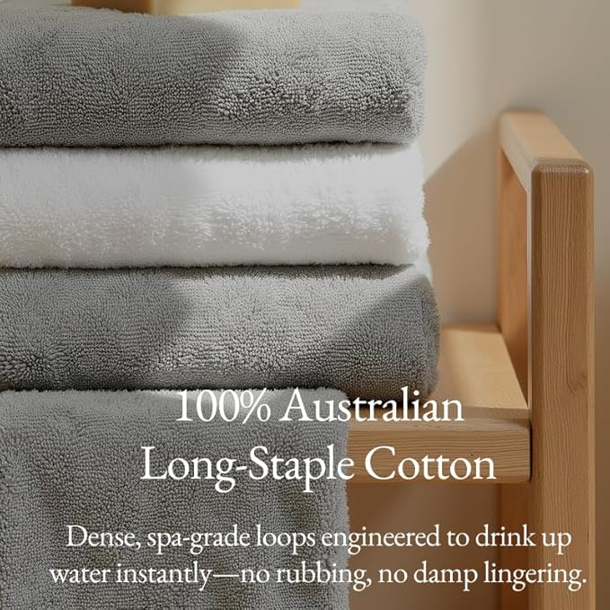 Italic Serene Ultraplush Cotton Towel Set, 4-Piece, 2 Bath Towels + 2 Hand Towels, Light Gray, Large, 800GSM, 100% Cotton, Heavy Duty, Resort Grade Towels (Light Gray)