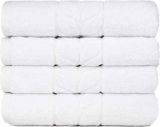 BAGNO MILANO Organic Turkish Cotton Bath Towels, Luxury Jacquard Collection, Certified Organic Highly Absorbent, Soft-Plush Towel Set (White, 4 Pcs Hand Towel Set)