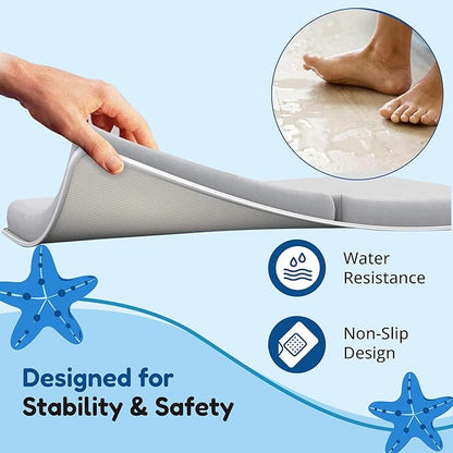 Vault & Co Bath Kneeler and Elbow Rest Pad Set – Extra Thick 1.5” Cushioned Baby Bath Kneeling Pad, Non-Slip Mat with Quick Dry Cover Storage Pockets, Waterproof Support & 5 Fun Bath Toys
