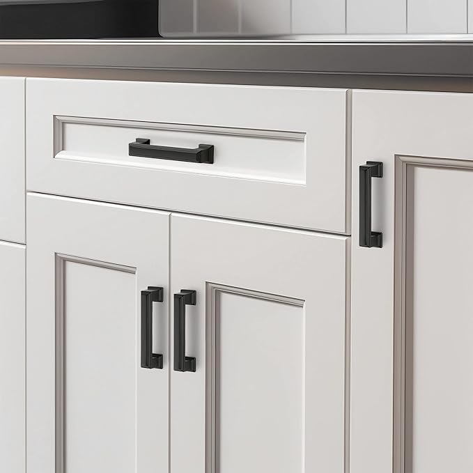 Ravinte Hardware 25 Pack Matte Black Cabinet Pulls, 3 Inch (76mm) Hole Center Zinc Alloy Drawer Handles for Kitchen Cabinets, Cupboards, Dressers, Square Solid Metal Hardware