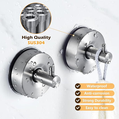 YOHOM Suction Cup Hooks for Shower Wall Bathrooms Towels Hook for Glass Door Heavy Duty (Silver, 2 PCS)