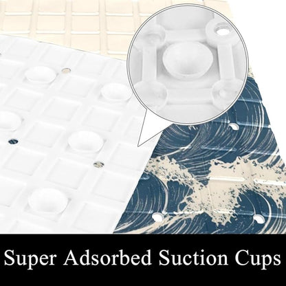 Bathtub Mats for Shower Tub, Anti-Slip Bath Mats for Inside Tub, Bathroom Shower Mats with Drain Holes and Suction Cups (Abstract Art Ocean Waves Vintage Style)