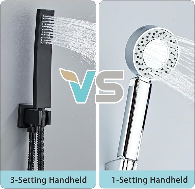 12 Inch Shower Faucet Set, Ceiling Mounted Rainfall Shower System with High Pressure Handheld Shower Head, Bathroom Mixer Shower Set Rough-in Valve and Trim Kit, Matte Black, with Tub Spout