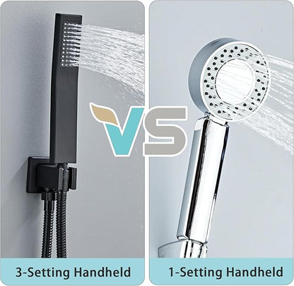 12 Inch Shower Faucet Set Ceiling Mount, High Pressure Rainfall Shower System, Square Rain Shower Spray Combo Luxury Shower Fixtures Matte Black