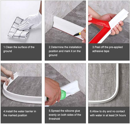 1/2" High Collapsible Shower Threshold Water Dam Barrier 67" Shower Water Stopper Barrier Shower Splash Guard For Walk In Shower Water Guard Suitable For Bathrooms Kitchens To Block Water Flow White