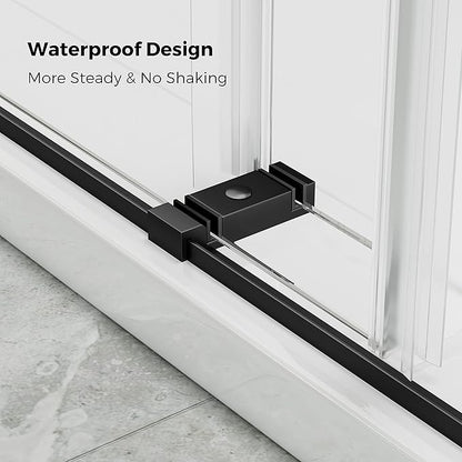 DELAVIN 56"-60"W x 75"H Frameless Shower Door, Double Sliding Shower Door, 5/16"(8mm) Clear Tempered Glass, Noiseless Shatterproof Shower Door with Square Rail, Stainless Steel, Aluminum, Matte Black
