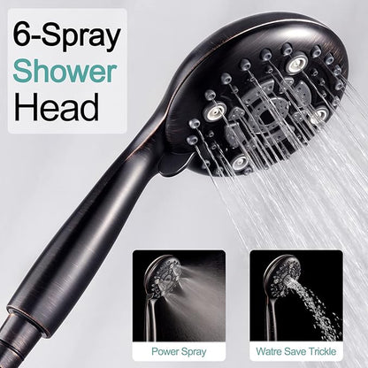 SR SUN RISE 12 Inch Oil Rubbed Bronze Shower System, Wall-Mount Adjustable 16-Inch Slide Bar with 6-Function Hand Shower Faucet Included Valve and Trim Kit