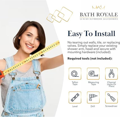 BATH ROYALE Rain Shower Head & Detachable Handheld Spray Combo, Easy Install & 3 Spray Modes, Matte Black