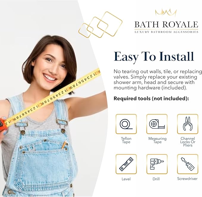 BATH ROYALE Rain Shower Head & Detachable Handheld Spray Combo, Easy Install & 3 Spray Modes, Brushed Nickel