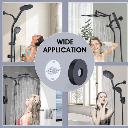 10 Inch Shower Arm with Flange and Stabilizer Bracket, Wall Mounted Shower Pipe Arm 304 Stainless Steel For Fixed Shower Head & Handheld Showerhead, Matte Black