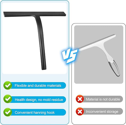 Shower Squeegee for Glass Doors, Mirror Window Tile Scrubber Cleaner with Hook Silicone (White)