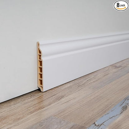 Art3d Wall Baseboard Molding Trim 8-Pack of 56 x 3.2 in., High Impact Polystyrene Skirting Board - Installed with Glue - White