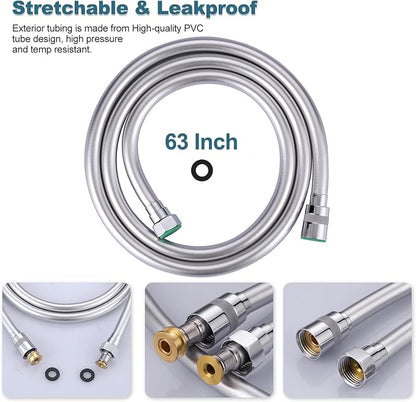 Aleasha 63-Inch Extra Long Shower Hose Extension for Bathing, Toilet Cleaning, Dogs, Bathroom - Chrome Handheld Shower Head Hose