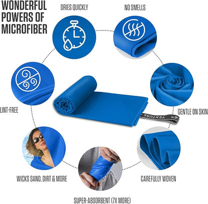 VENTURE 4TH Quick Dry Towel. Microfiber Travel Towel Ideal for Camping, Hiking, Backpacking, Gym. Lightweight & Fast Drying Travel Towels for Body. Compact & Easy to Pack - Blue Medium