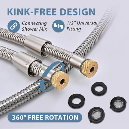 Brushed Nickel Shower Hose Extra Long 304 Stainless Steel Handheld Showerhead Hose, Anti Winding Interface, With Brass Insert And Nut - durable Rv Shower Hoses Replacement(Brushed Nickel, 69 Inches)