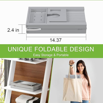Bathtub Caddy Tray for Tub,Foldable Bath Table Trays,Bamboo Shelf with Book and Wine Glass Holder,Bathroom Accessories Suitable for Luxury Spa or Reading,Gray