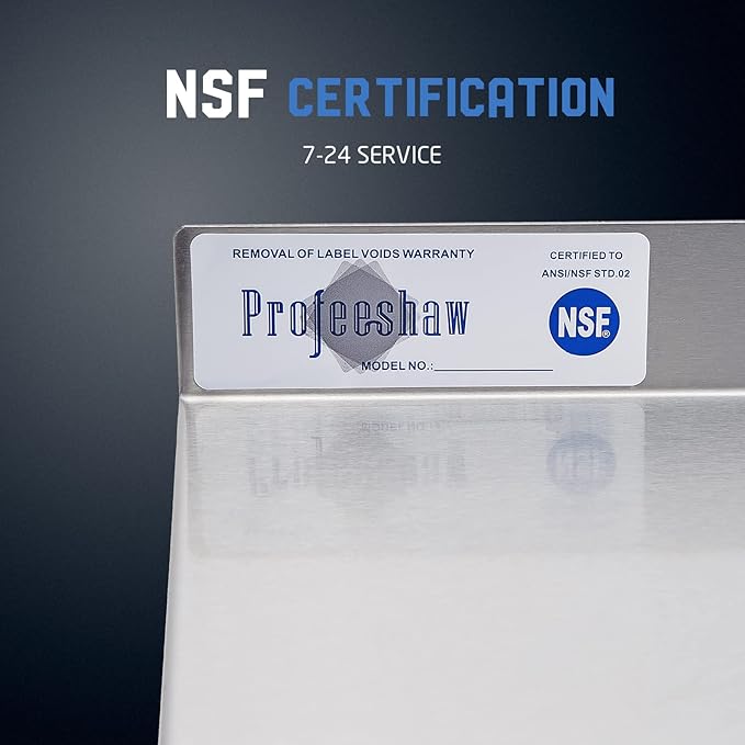Profeeshaw NSF Stainless Steel Shelf 14” x 60”, 400 lb Commercial Shelves Wall Mounted Metal Shelving with Backsplash and 2 Brackets for Restaurant, Bar, Utility Room, Kitchen and Garage