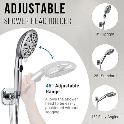 G-Promise All Metal Handheld Shower Head Holder, Adjustable Wall Mount Shower Wand Bracket, Strong Adhesive Disc Mount or Drill Installation (Chrome)