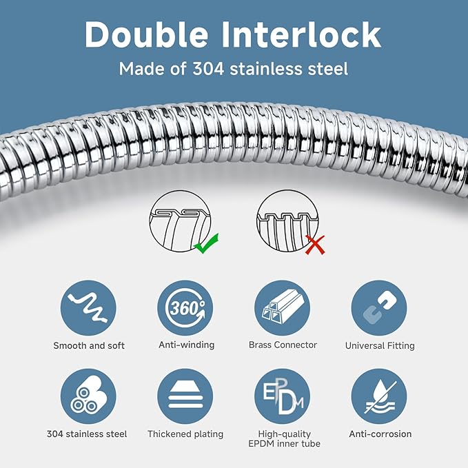 304 Stainless Steel Shower Hose Extra Long 6ft Handheld Showerhead Hose Chorme High Pressure Rv Shower Hoses Replacement Soft 69 Inches Chrome Bidet Sprayer Hoses Attachment