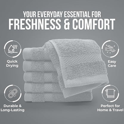 DAN RIVER 12-Pack Premium 100% Cotton Highrise Face Towels – Reusable Face Towel Set, Absorbent & Soft Wash Towels for Bathroom & Body – Hand and Face Towels, 550 GSM (12x12 in)