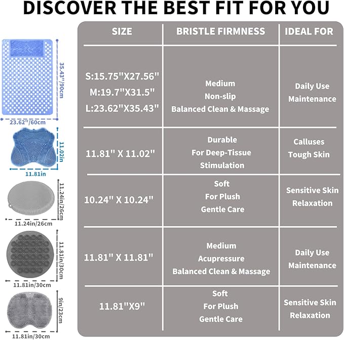 Bath Tub Shower Mat with Soft Shower Foot Scrubber Mat for Massage,Non Slip Bathtub Mat with Strong Suction Cups, Silicone Shower Foot Scrubber Mat (White, 27.5" X 15.7"(Rectangular))