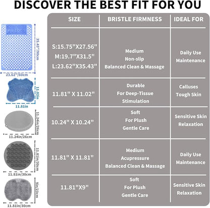 Bath Tub Shower Mat with Soft Shower Foot Scrubber Mat for Massage,Non Slip Bathtub Mat with Strong Suction Cups, Silicone Shower Foot Scrubber Mat (White, 27.5" X 15.7"(Rectangular))