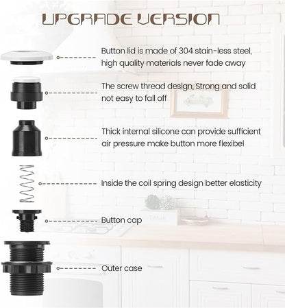 Garbage Disposal Air Switch Kit Sink Top Waste Disposal Long Stainless Steel White On/Off Air Button Food and Waste Disposals Part by Etoolcity, UL Listed