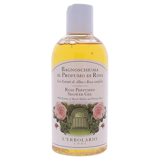 L'Erbolario Perfumed Shower Gel – Soothing Body Soap with Marsh Mallow – Protecting and Toning Body Wash with Amber Floral Fragrance - Rose - 8.4 oz