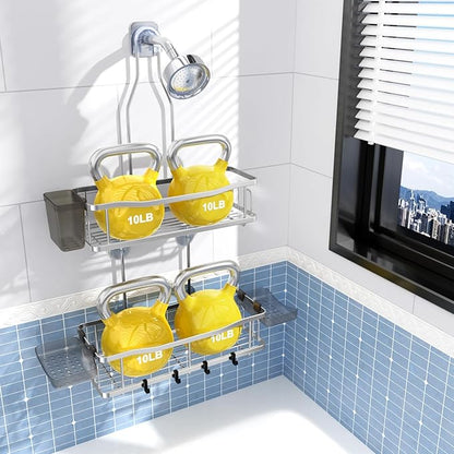 Hanging Shower Caddy Bathroom Organizer: Rustproof Shower Shelf Racks Over Shower Head - No Drilling Inside Bath Shower Rack Shelves Over Showerhead for Shampoo with Soap Holder Chrome