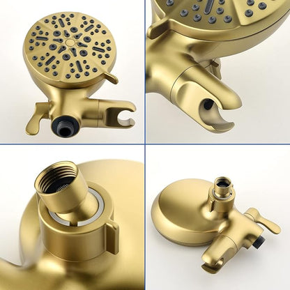 Dual Shower Faucet Set with Tub Spout Tub and Shower Faucet Set Complete Dual Shower Head and Handheld Combo Shower System with Tub Spout Tub and Shower Trim Kit Brushed Gold