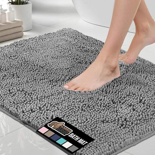 GORILLA GRIP Bath Rug Mat 30x20, Thick Soft Absorbent Chenille, Quick Dry Microfiber Mats, Rubber Backing Washable Shower Floor Rugs, Bathmat Runner, US Designed Bathroom Home Decor Accessories Grey