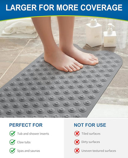 Bathtub Mat Non-Slip Without Suction Cups, 39x16inch Extra Long Bath Mats for Shower Bathroom, Machine Washable Natural Rubber Shower Tub Mat (39x16inch, Deep Grey)