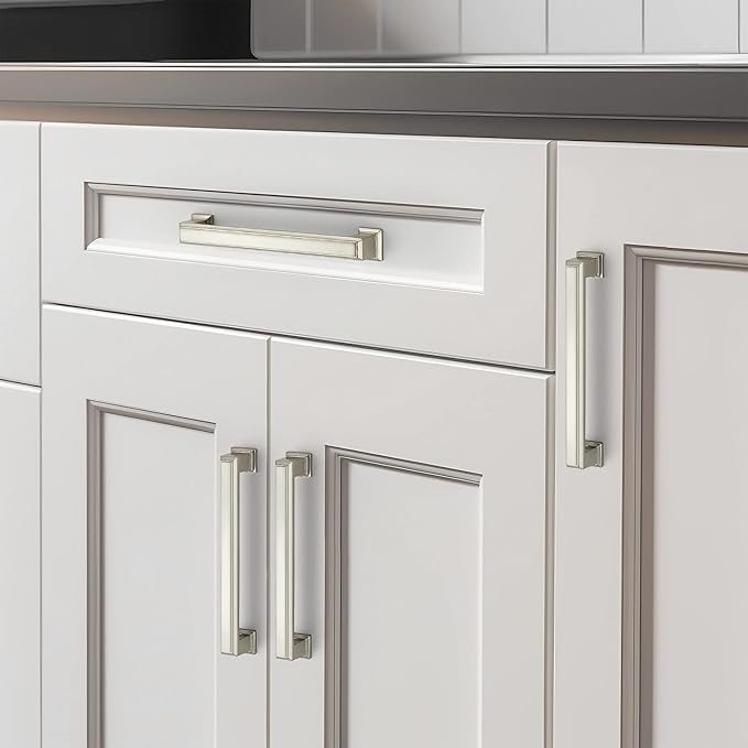 Ravinte Hardware 15 Pack Brushed Nickel Cabinet Pulls, 5 Inch (128mm) Hole Center Zinc Alloy Drawer Handles for Kitchen Cabinets, Cupboards, Dressers, Square Solid Metal Hardware