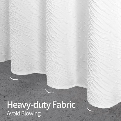 MitoVilla White Fabric Shower Curtain 72 x 78, Farmhouse Long Modern Geometric Cloth Shower Curtain for Bathroom Decor, Luxury Marble Textured, 78 inch Long