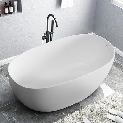 Stone Resin Freestanding Bathtubs,Soklawah 55" Solid Surface Luxury Soaking Tub,Oval Stand Alone Bathroom Bath tub with Drain & Integrated Slotted Overflow,Matte White Elegant Soaker Free Standing Tub