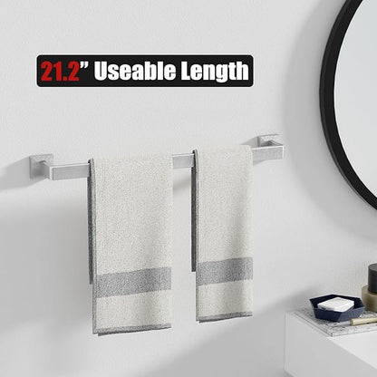 15-Piece Brushed Nickel Bathroom Accessories Set – 23.6" Towel Bar, Towel Ring, Toilet Paper Holder & Hooks, Wall Mounted Bathroom Hardware, Rust & Corrosion-Resistant, Ideal for Modern Bathrooms
