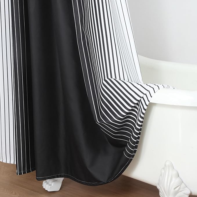 Black Shower Curtain 78 Inches Long, Modern Black and White Gradient Vertical Stripe Waterproof Polyester Shower Curtains for Bathroom, 72x78 Inches