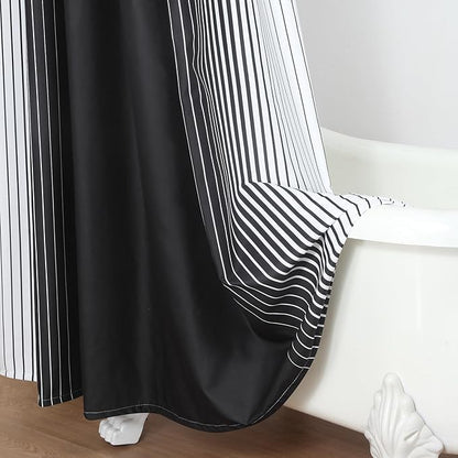 90 Inch Black Shower Curtain, Extra Long Modern Black and White Gradient Vertical Stripe Waterproof Polyester Shower Curtains for Bathroom, 72x90 Inches