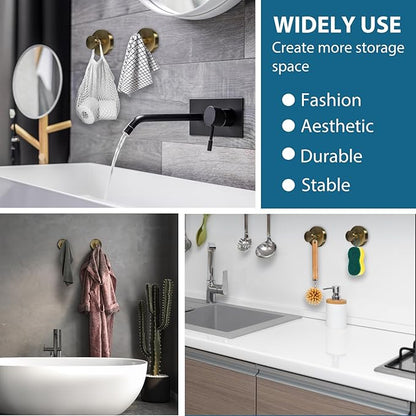 Suction Cup Hooks for Shower, 4 PCS No-Drill Towel Holder for Bathrooms Wall, Glass Door, Mirror, Tiles, Kitchen, Hold Robe & Wreath, Hanging up to 15 lbs – Waterproof & Rustproof, Loofah-Gold