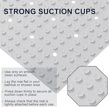 Anti Slip Shower Mat for Tub & Shower Stall, 21" x 21" Square Silicone Bathtub Mat with Powerful Suction Cups, Fast-Draining, Machine Washable Soft Foldable Bathroom Mat, White