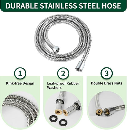 Shower Head, 6 Spray Modes Handheld Showerhead, High Pressure Hand Shower with 59 Inch Stainless Steel Hose and Adjustable Shower Head Holder, Chrome