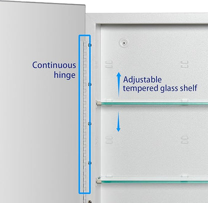 Bathroom Medicine Cabinet with Beveled Edge Mirrored Door 16 x 36 inch, Recessed or Surface Mount, with Adjustable Glass Shelves