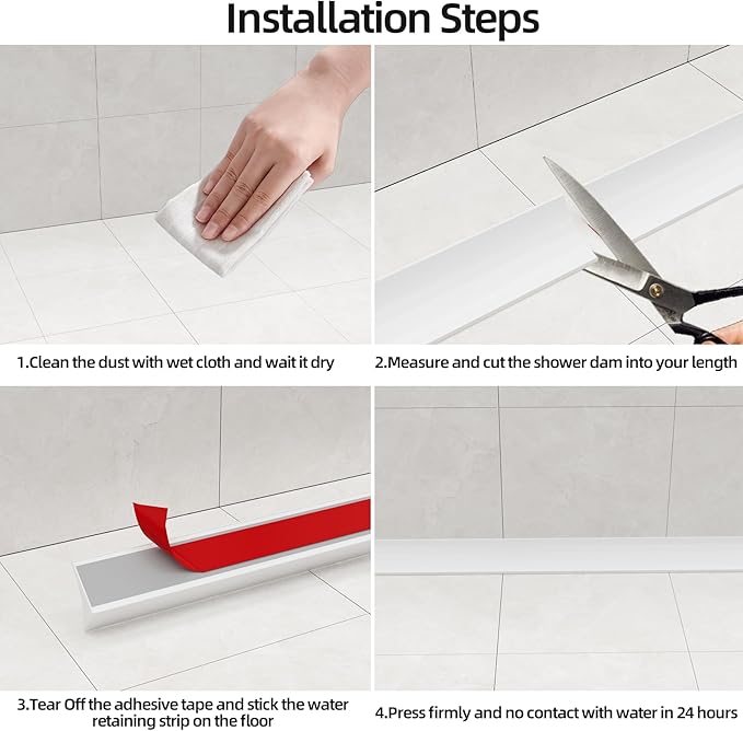 78 inch Shower Threshold Water Dam Barrier Water Stopper, Glass Shower Door Bottom Seal Strip, Silicone Rubber Kitchen Sink Splash Guard for Countertop, Bathtub, Bathroom（White）