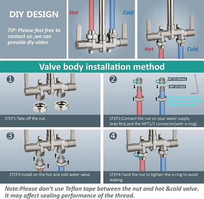 Aolemi Outdoor Shower Fixtures,Outdoor Shower Kit Faucet System 3 Inch Center with Showerhead 2 Handle Exposed Shower with Brass Mix Valve Pipe Downward with Soap Dish Brushed Nickel
