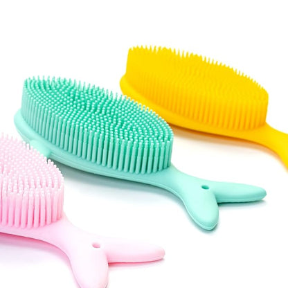 Premium Sensory Brush for Kids or Autism,Soft Silicone Body Scrubber,2 in 1 Sensory Room Occupational Therapy Fidget Brushes,Silicone Loofah,Pets Shower Brushes Bath Brush Shampoo Brush(Whale-Teal)