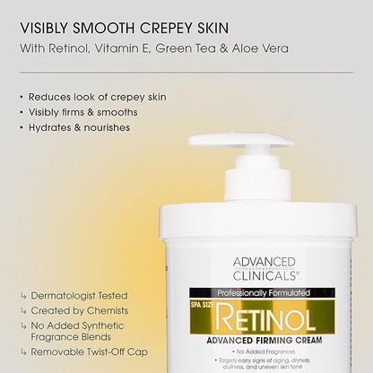 Advanced Clinicals Retinol Cream + Collagen Peptides Body Moisturizer & Face Lotion 2PC Skin Care Set | Dry Skin Body Lotion For Women & Men To Help Improve Appearance Of Crepey Skin, 2PC Bundle