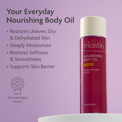 TriLASTIN Belly Oil (3.4oz) | Vitamin-Infused Stretch Mark Oil | Body Serum for Scars, Stretch Marks, and Moisturizing | Paraben-Free and Hypoallergenic